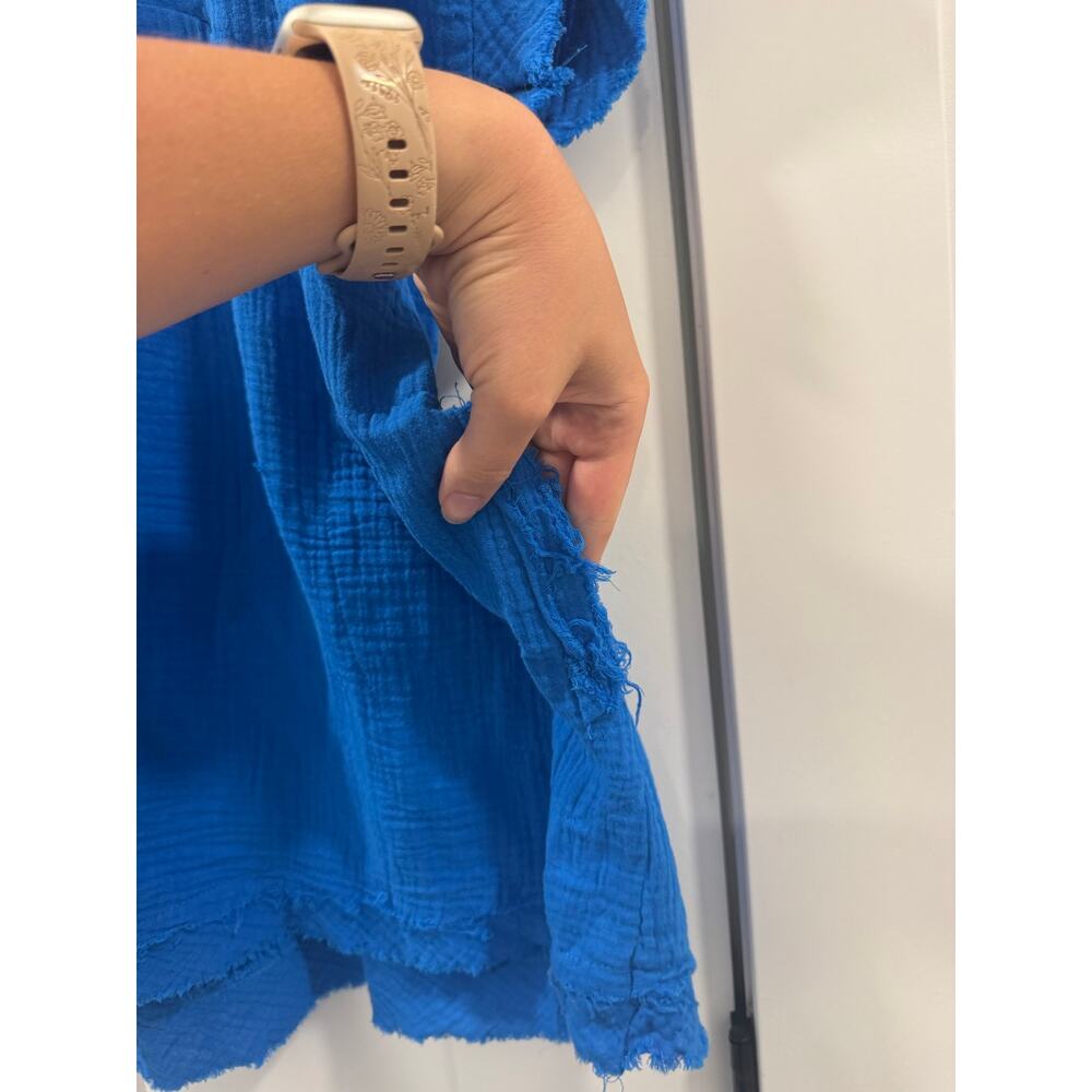 Zenana Boutique blue raw edge blouse 2X - Picture 6 of 6